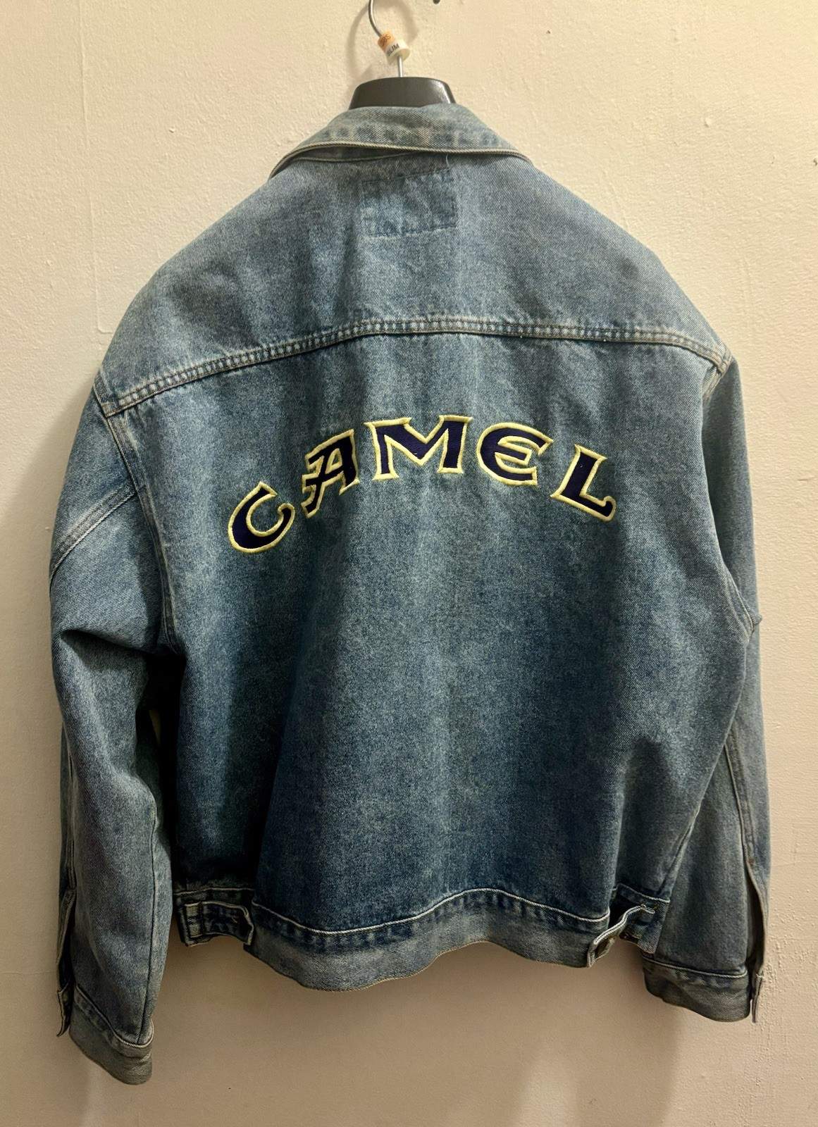 Vintage Camel Cigarettes Denim Jacket Large American Born USA Embroidered 90s