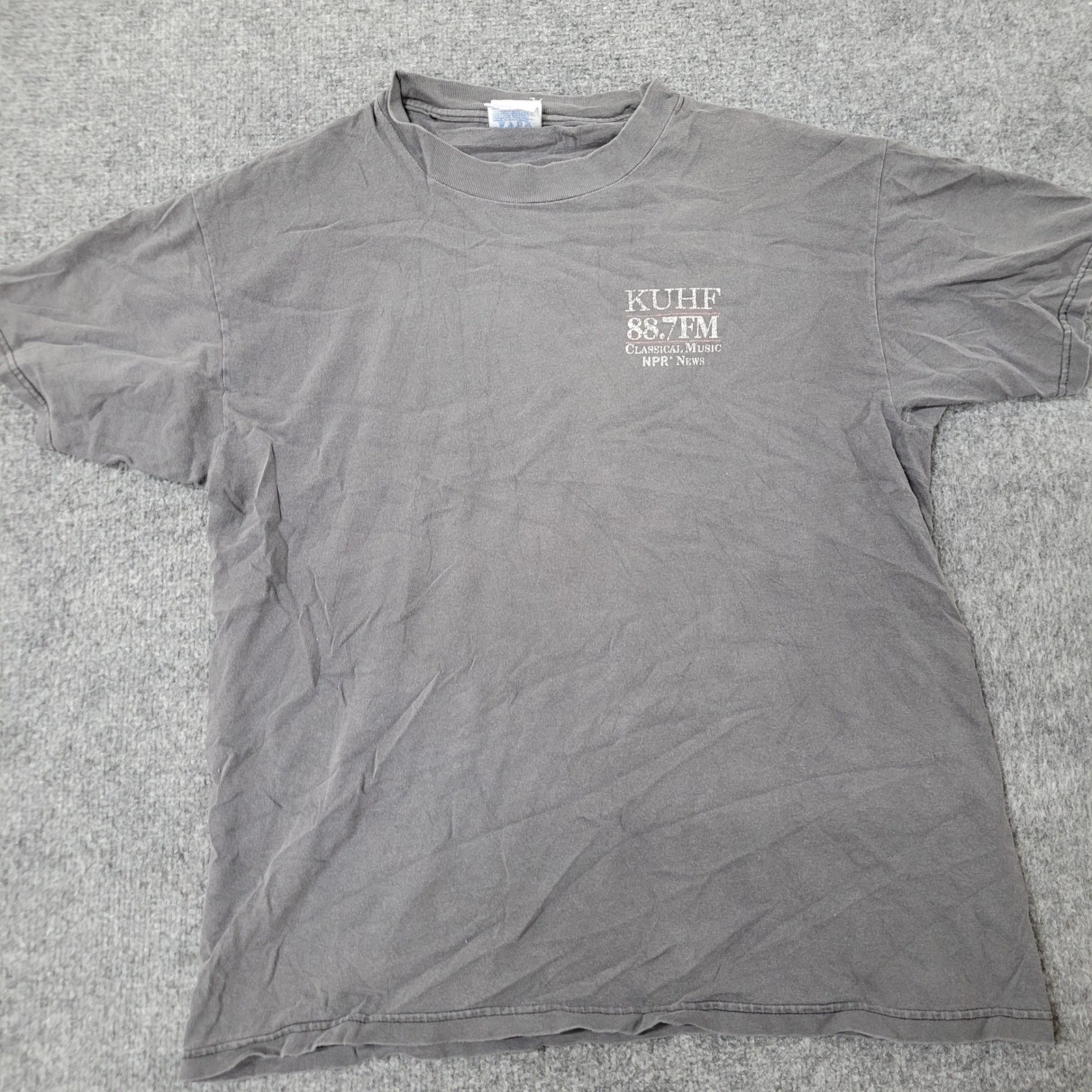 Fruit of the Loom T-Shirt Mens Large Gray KUHF 88.7 FM NPR News Vintage Graphic