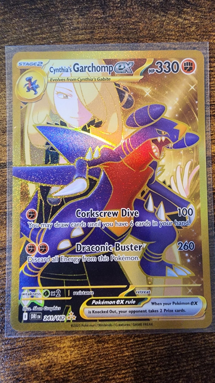 Pokémon Gold Hyper Rare Garchomp EX Cynthia\'s Card 241/182 Mint Condition Pokémon Gold Hyper Rare Garchomp EX Cynthia\'s Card 241/182 Mint Condition