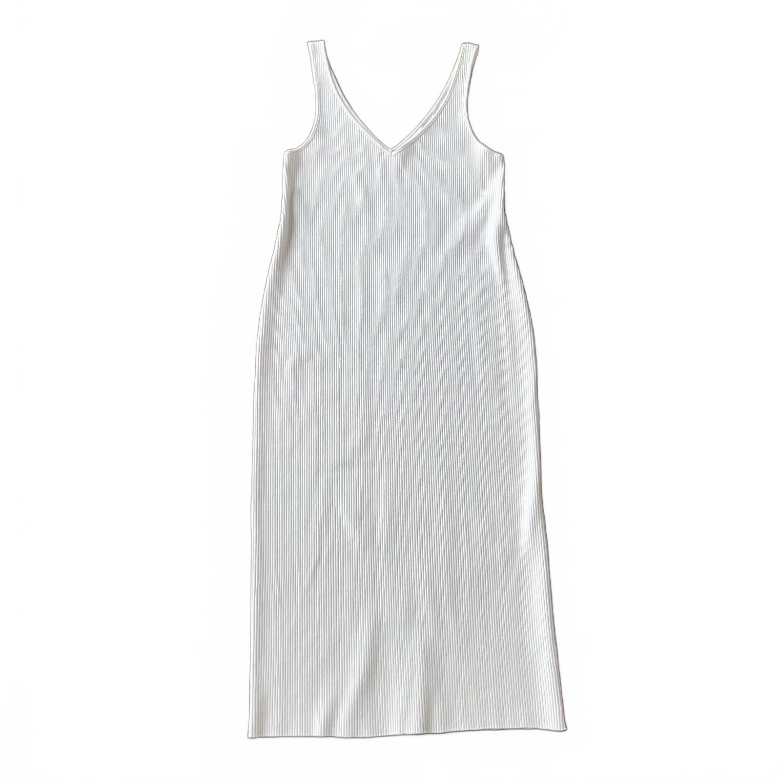 Vince white ribbed sleeveless midi dress M v-neck capsule wardrobe quiety luxury