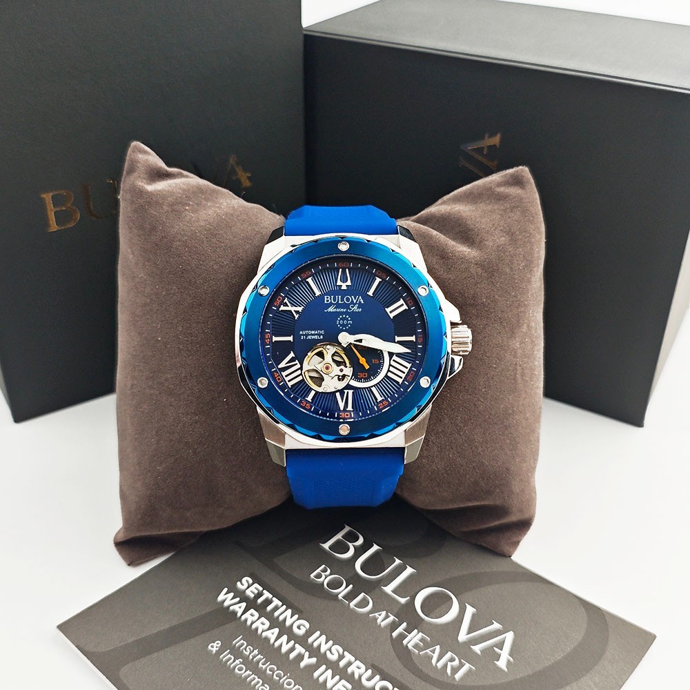 Bulova 98A303 Marine Star Blue Dial - Silicon Strap Men\'s 45mm Automatic Watch