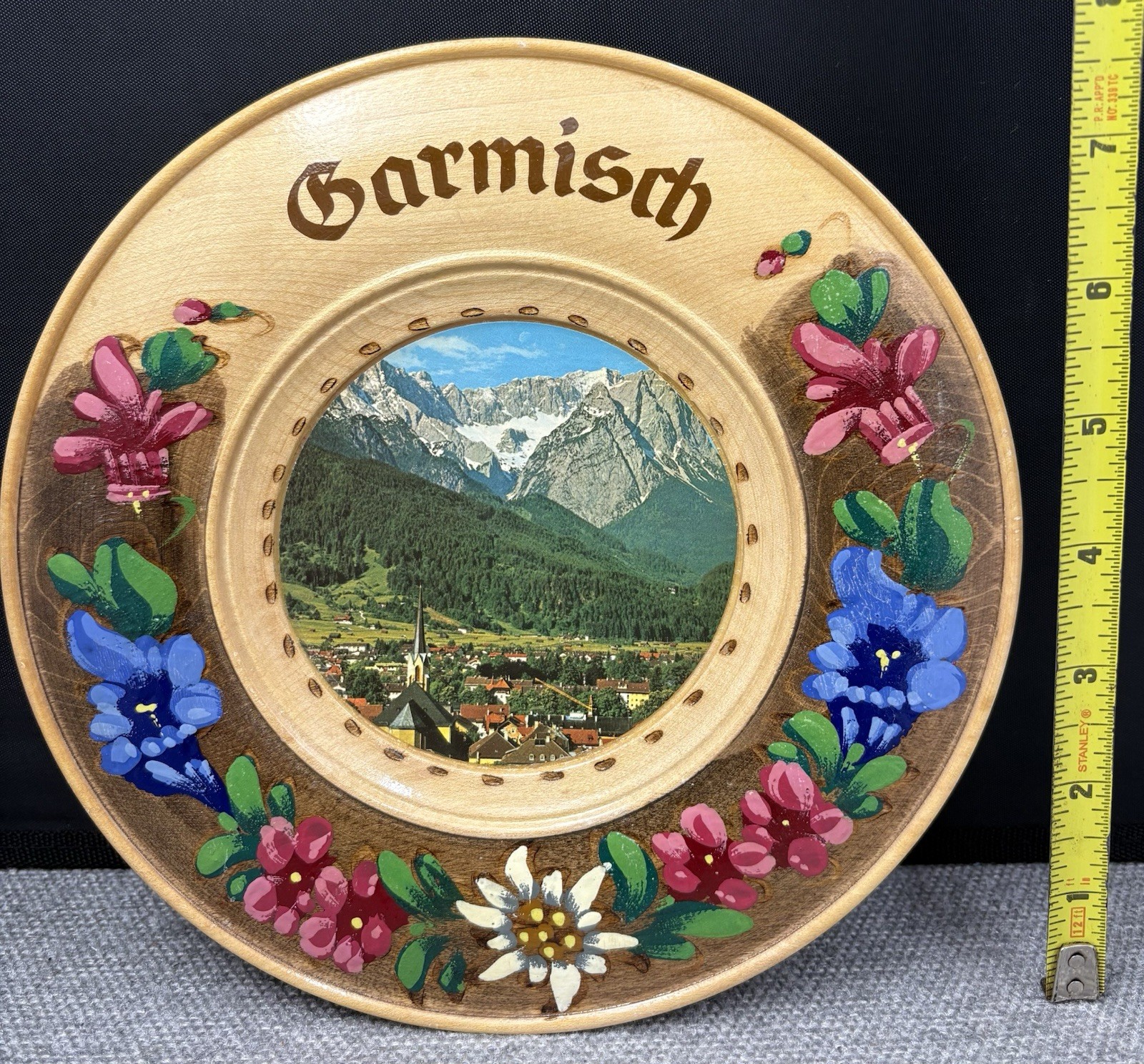 Vintage Garmisch Germany Hand Painted Wooden Souvenir Wall Plate 8\