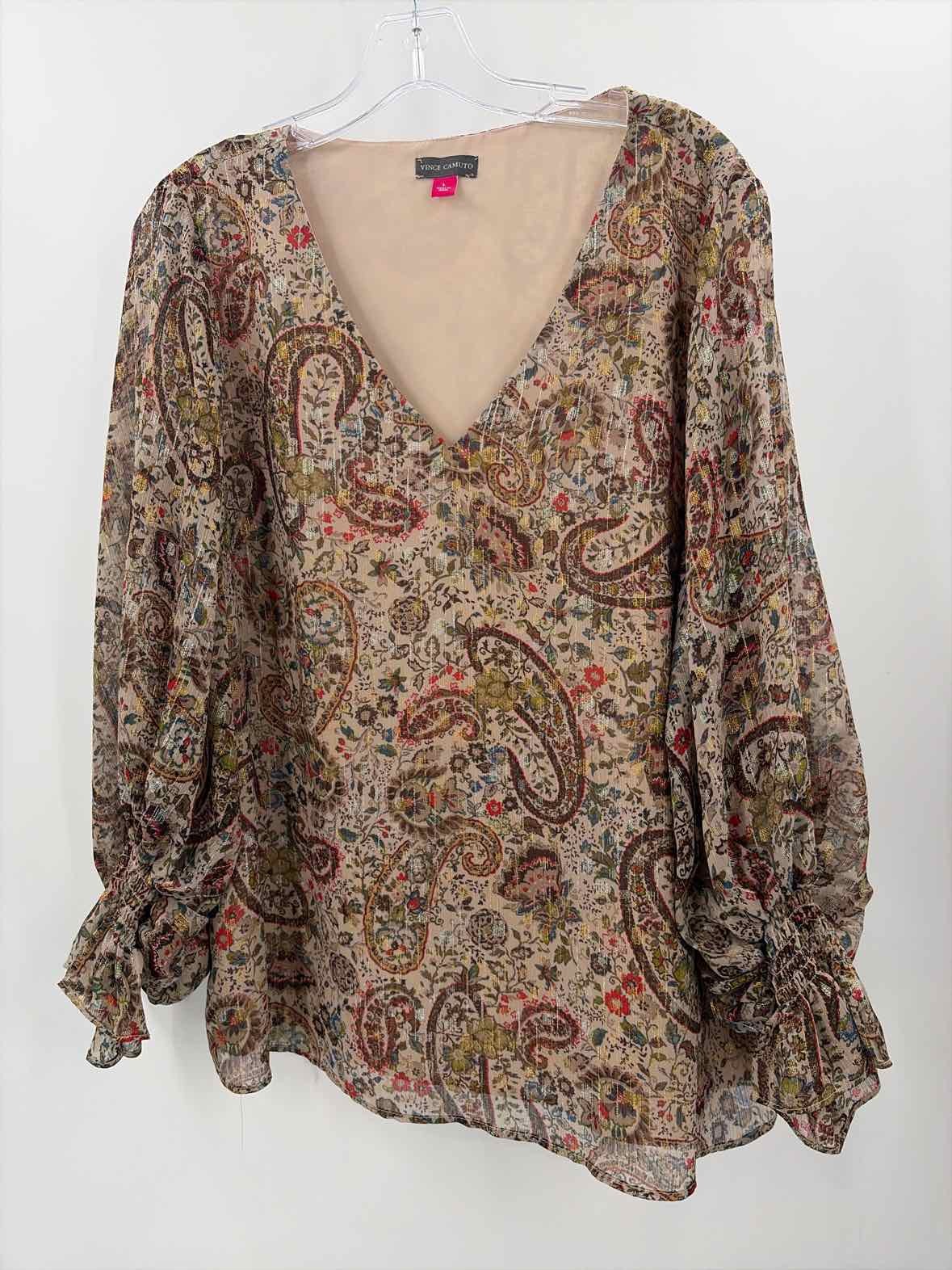 Pre-Owned Vince Camuto Brown Size Large Long Sleeve Blouse