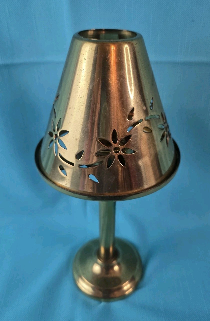 Vtg Partylite Floral Tracery Tealight Lamp  Brass Set Farmhouse 11.5\