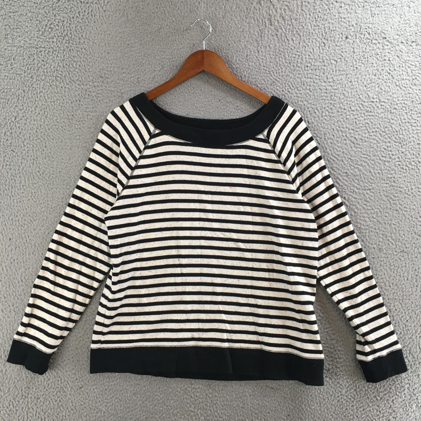 T by Talbots Striped Sweatshirt Womens L Regular Fit Cotton Blend Black White
