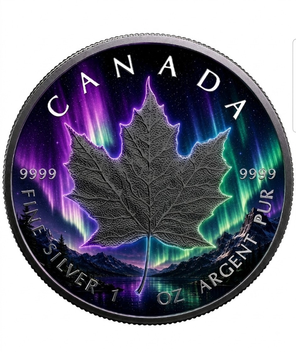 2026 Canada Maple Leaf Aurora Borealis Edition 1 oz Silver .999 Mintage 500 PRES