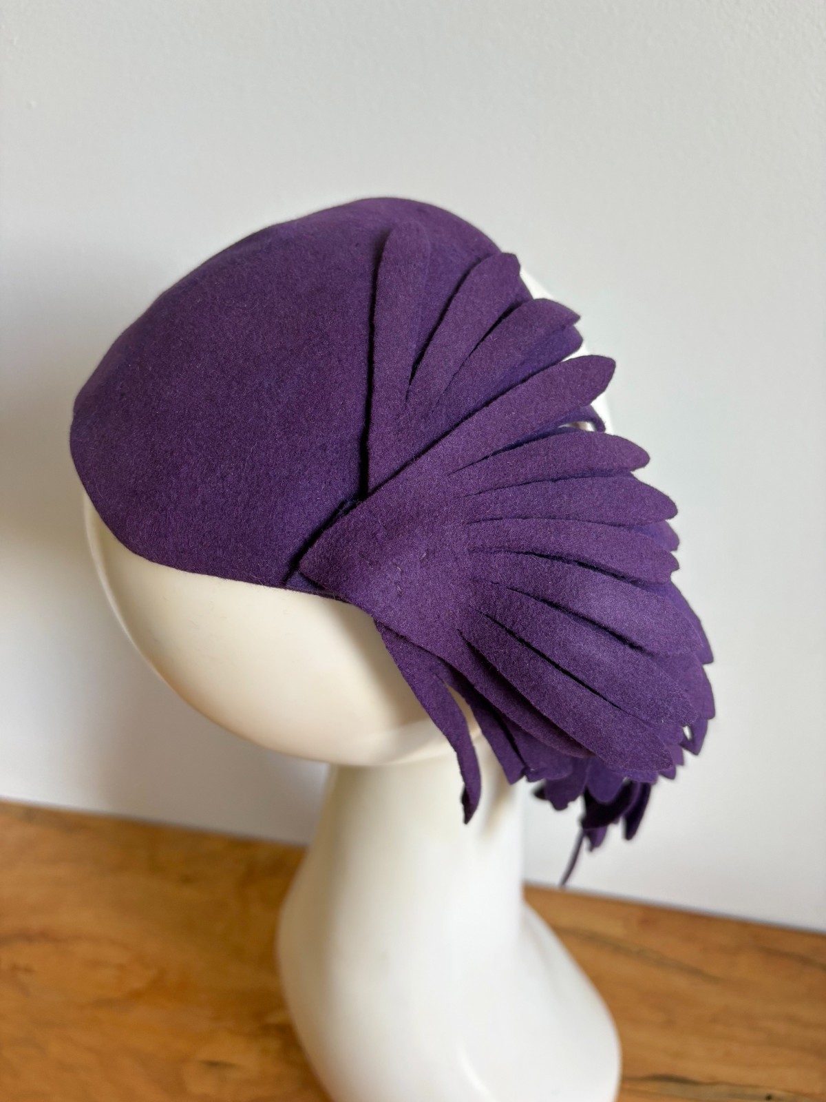 Vintage 1940s Purple Felt Winged Headband Hat Fascinator Party Wedding ONE SZ