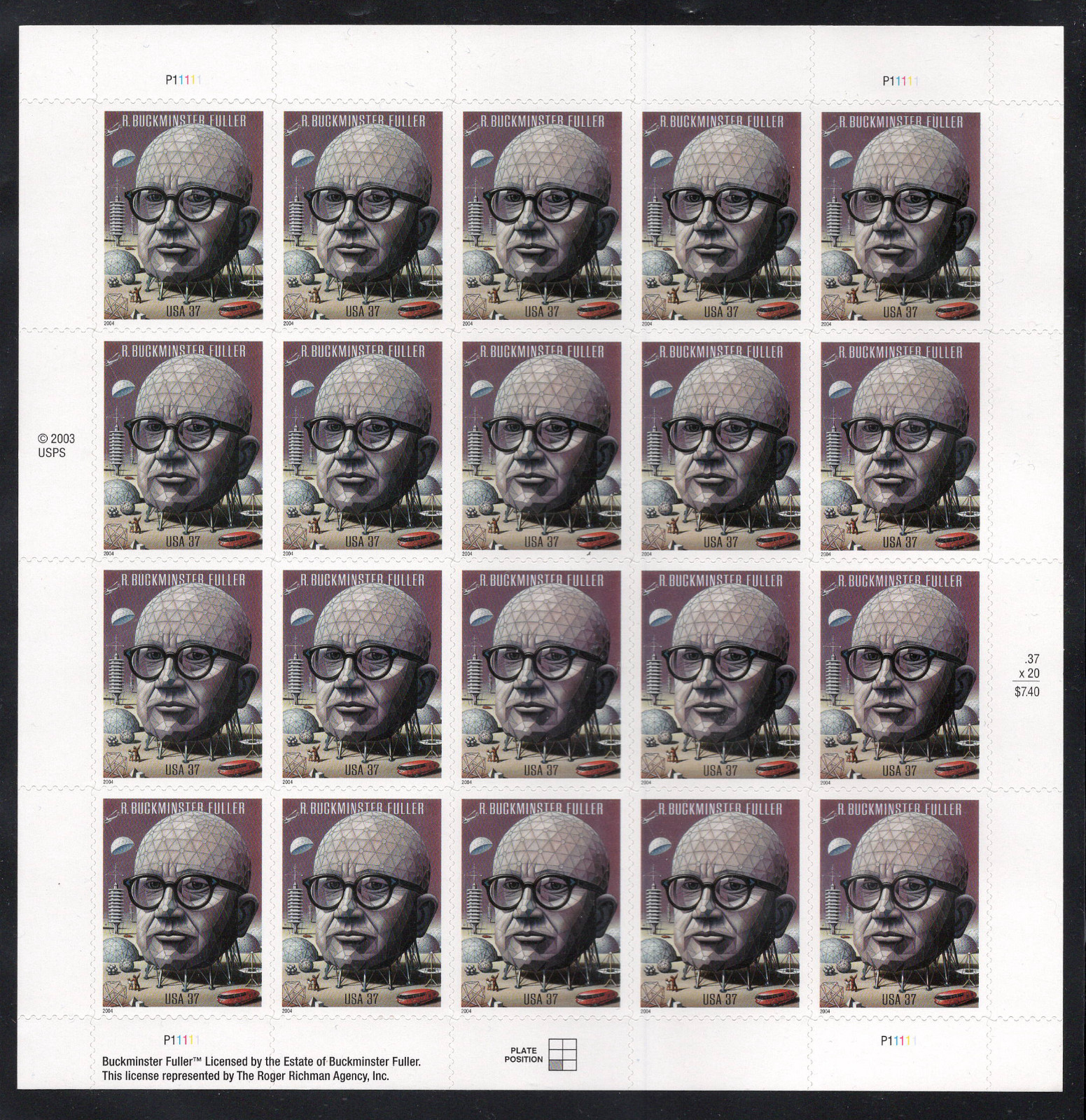 US Scott\'s #3870 -- Buckminster Fuller -- Full MNH Sheet -- 
