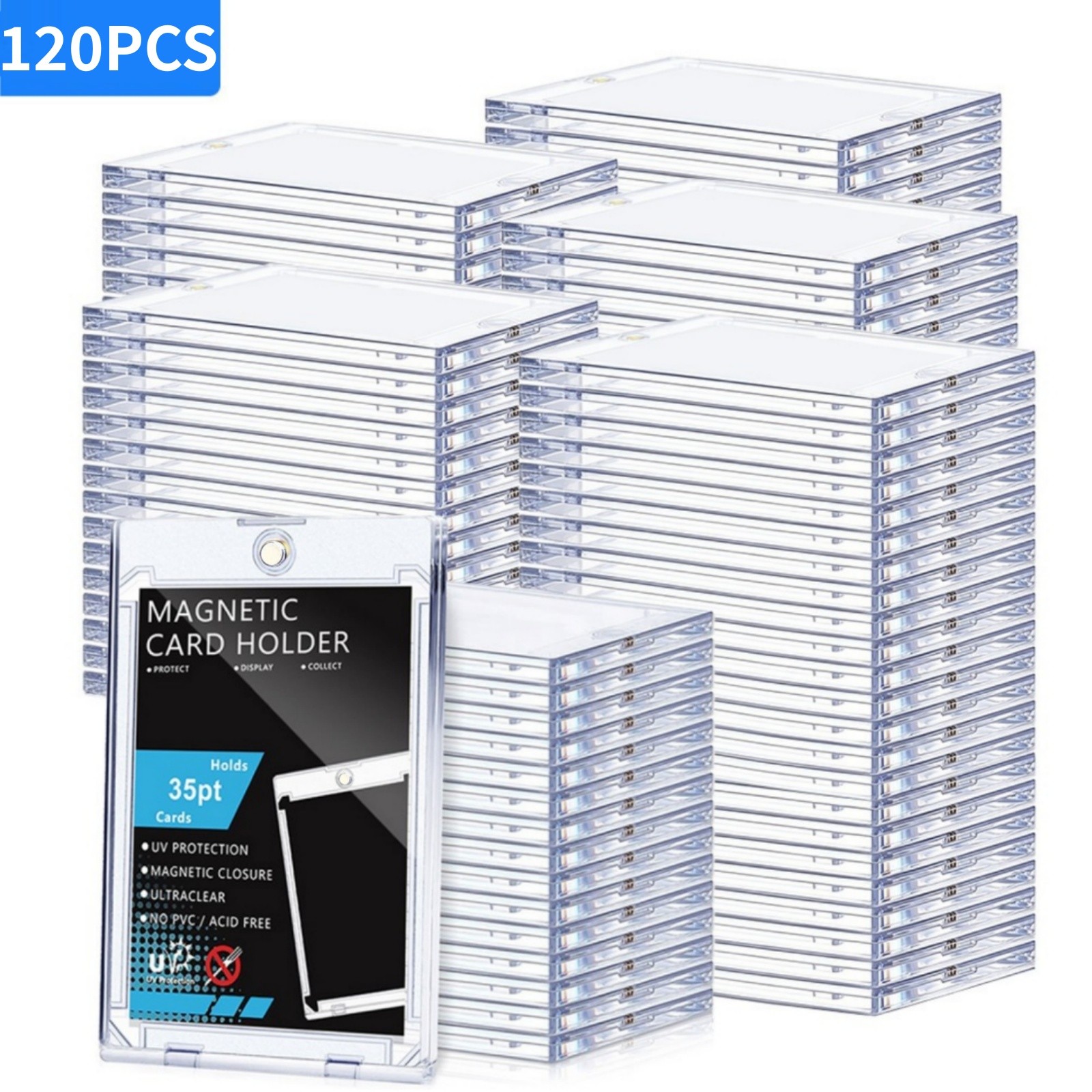 120 Pack Ultra-Thin Magnetic Trading Sports Card Holder 35pt One-Touch Hard Case