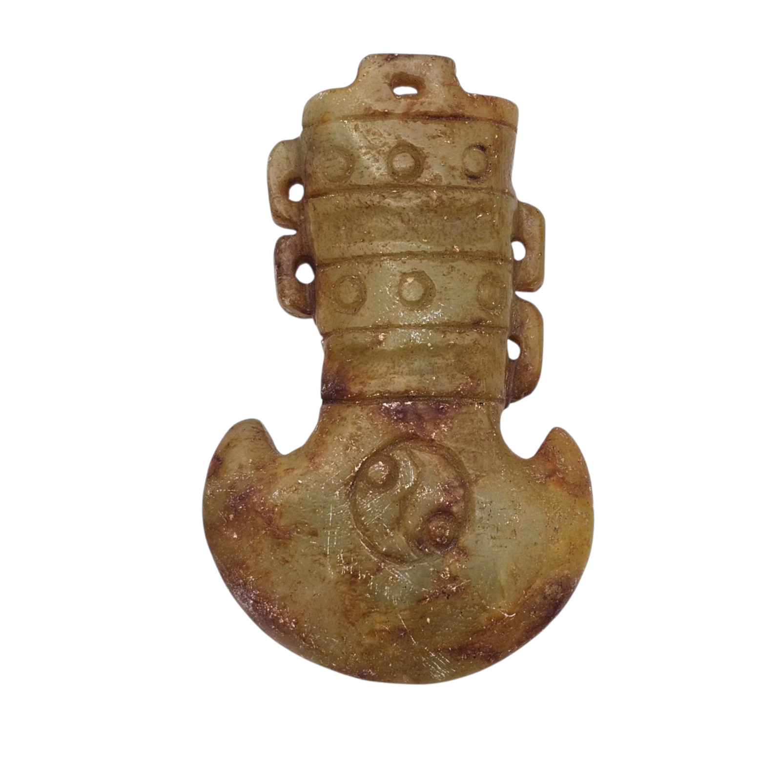 Antq Tibetan Near Eastern Jade Stone Carving Axe Engraved Pendant 3”