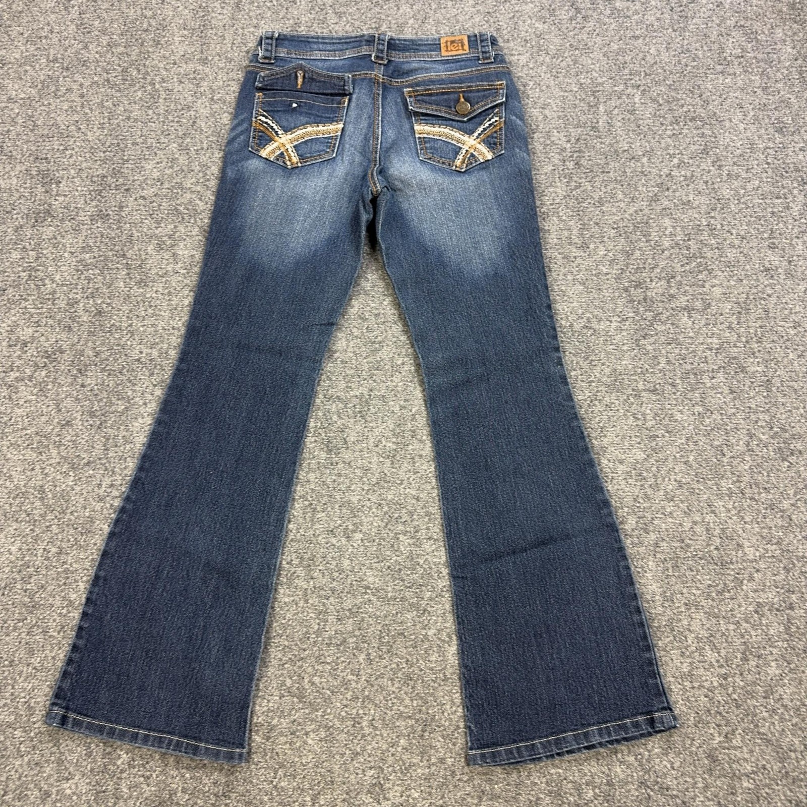Vintage Y2K L.e.i. Sophia Hipster Flare Jeans Juniors 5 Blue Lace Pockets Denim