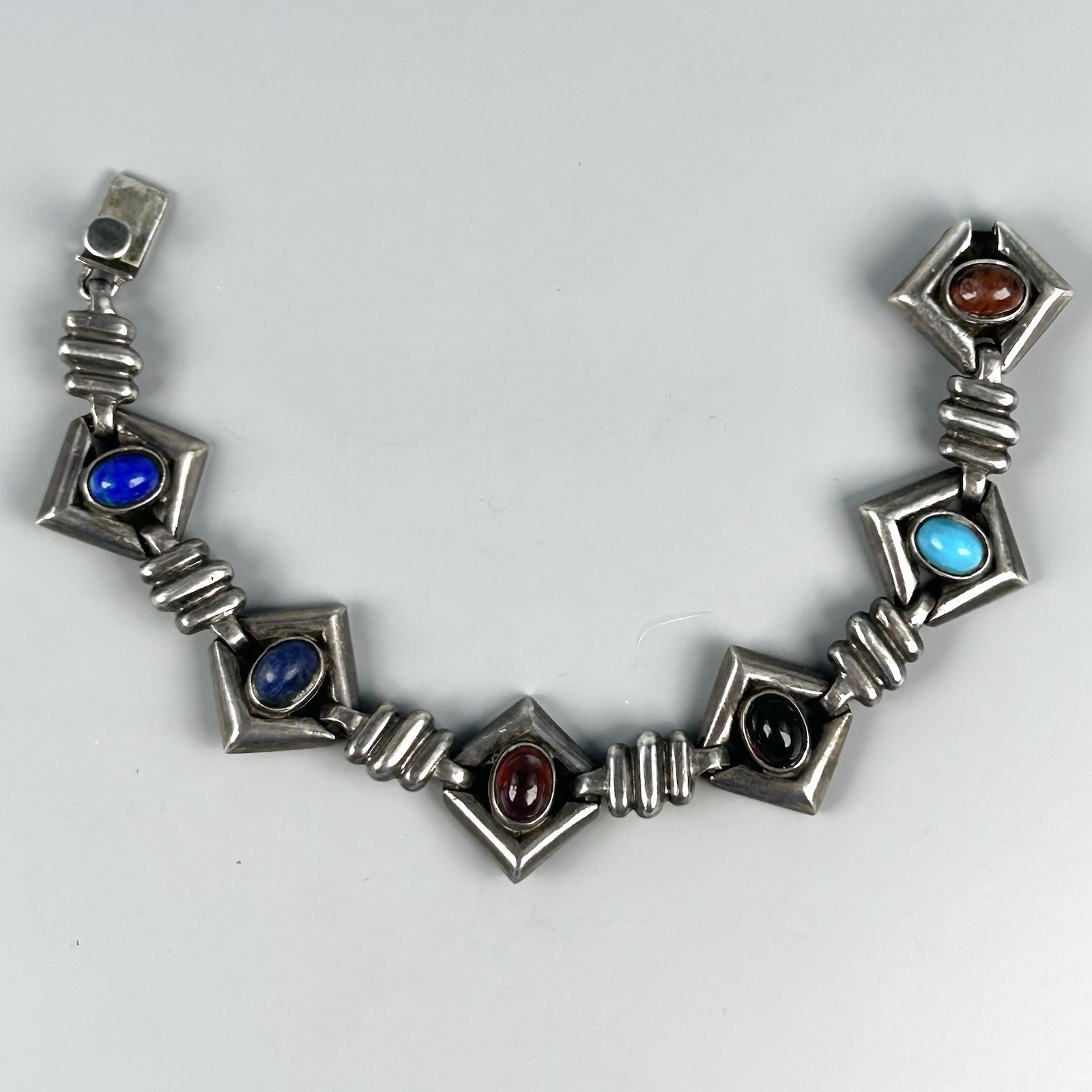 D’Molina Taxco TM-90 Sterling Silver Multi Gemstone Modernist Bracelet 40.55g