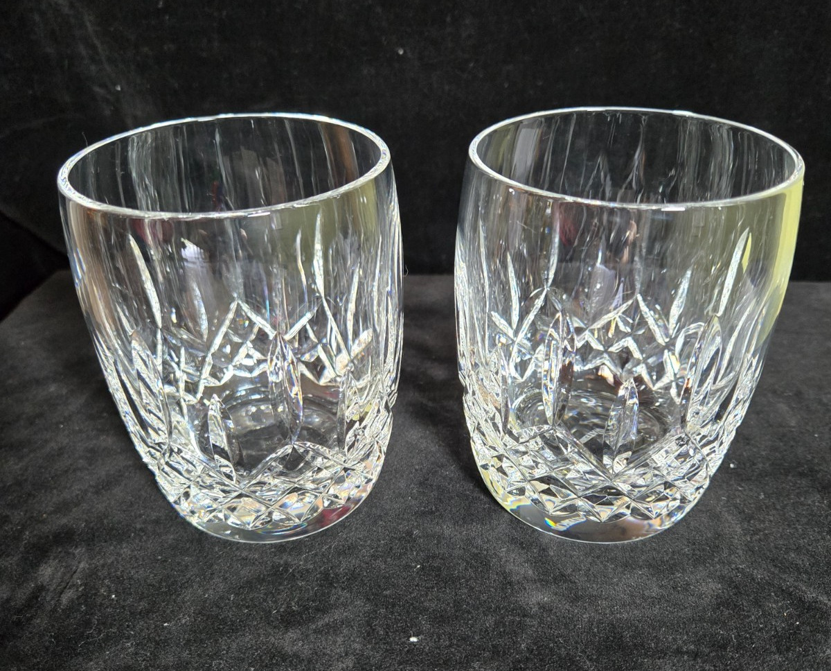 Waterford Lismore Double Old Fashioned Crystal Glasses Set of 2 Signed 12.5oz