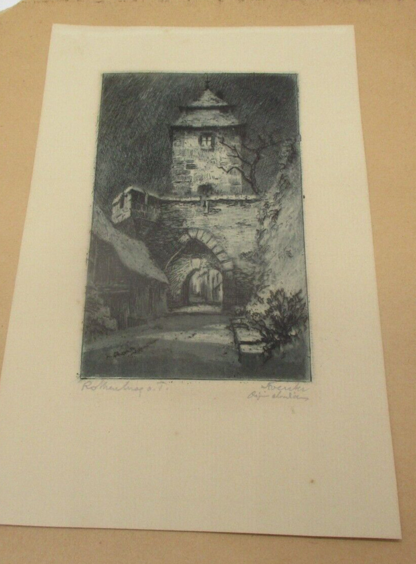 Antique Signed Rothenburg Engraving Etching