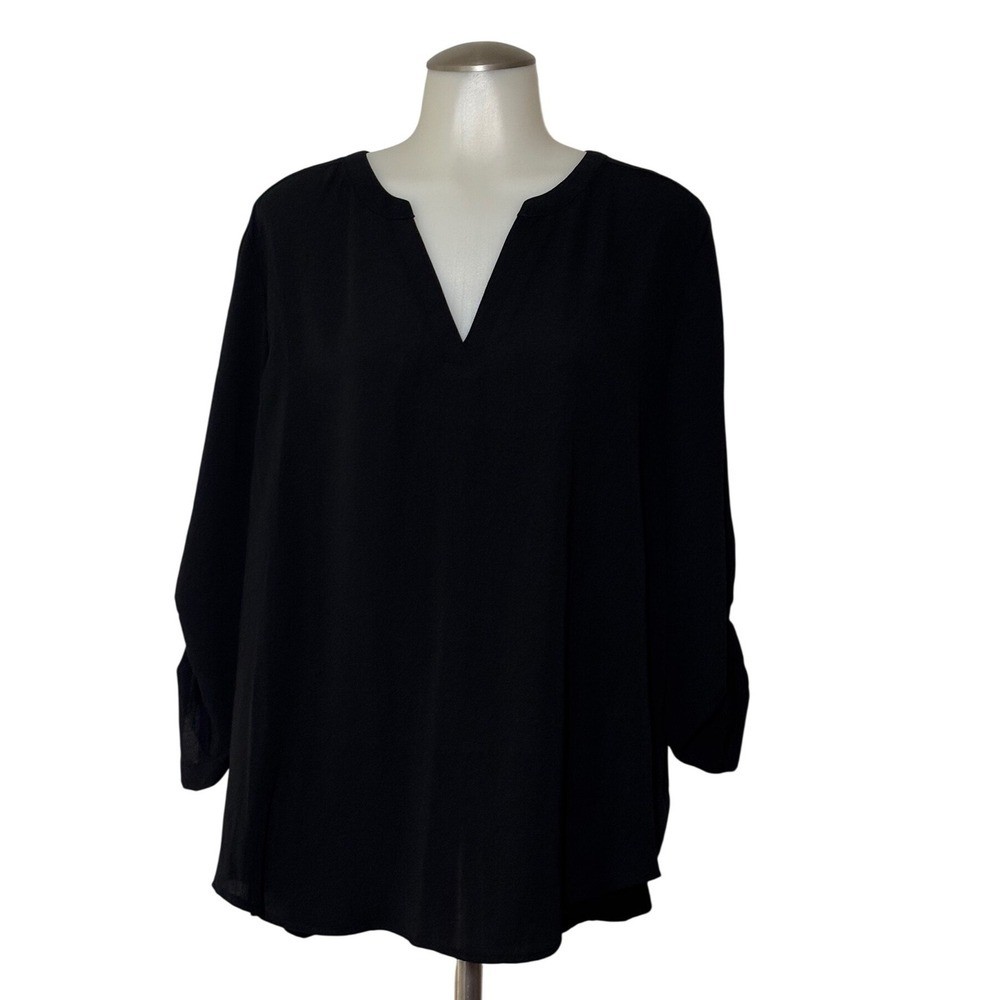 Maurices Blouse Women XL Black Roll Tab Sleeve V-Neck Relaxed Fit NEW- orig tag