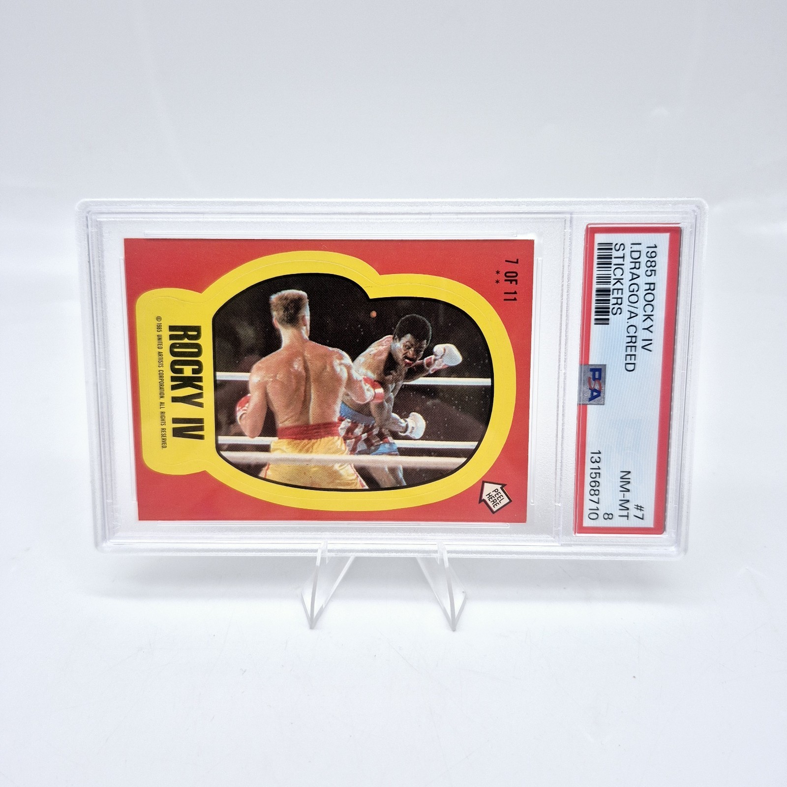 1985 Rocky IV #7 Apollo Creed Vs Ivan Drago PSA 8 Sticker 
