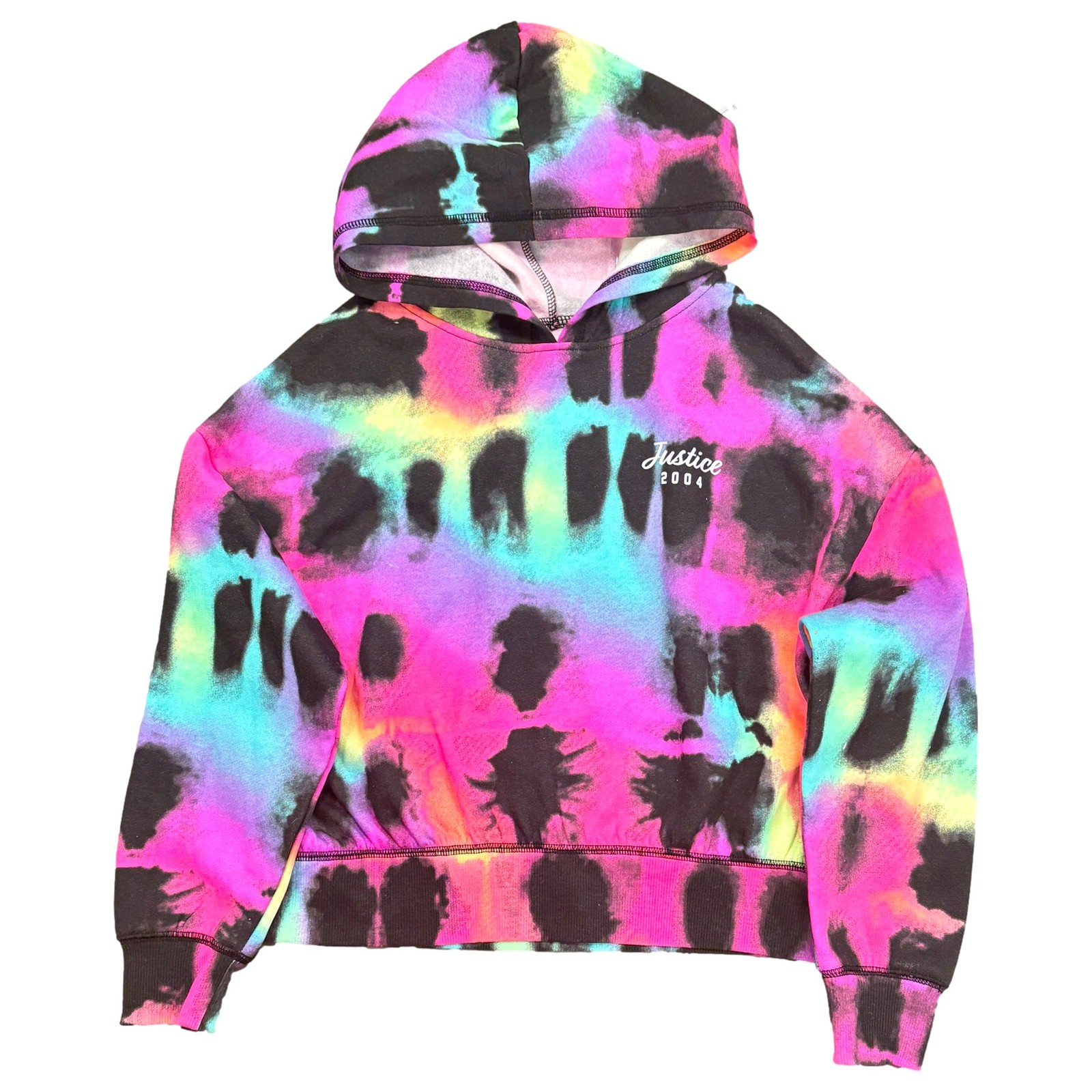 Justice Girls Black & Neon Colored Tie Dye Hooded Sweatshirt Hoodie