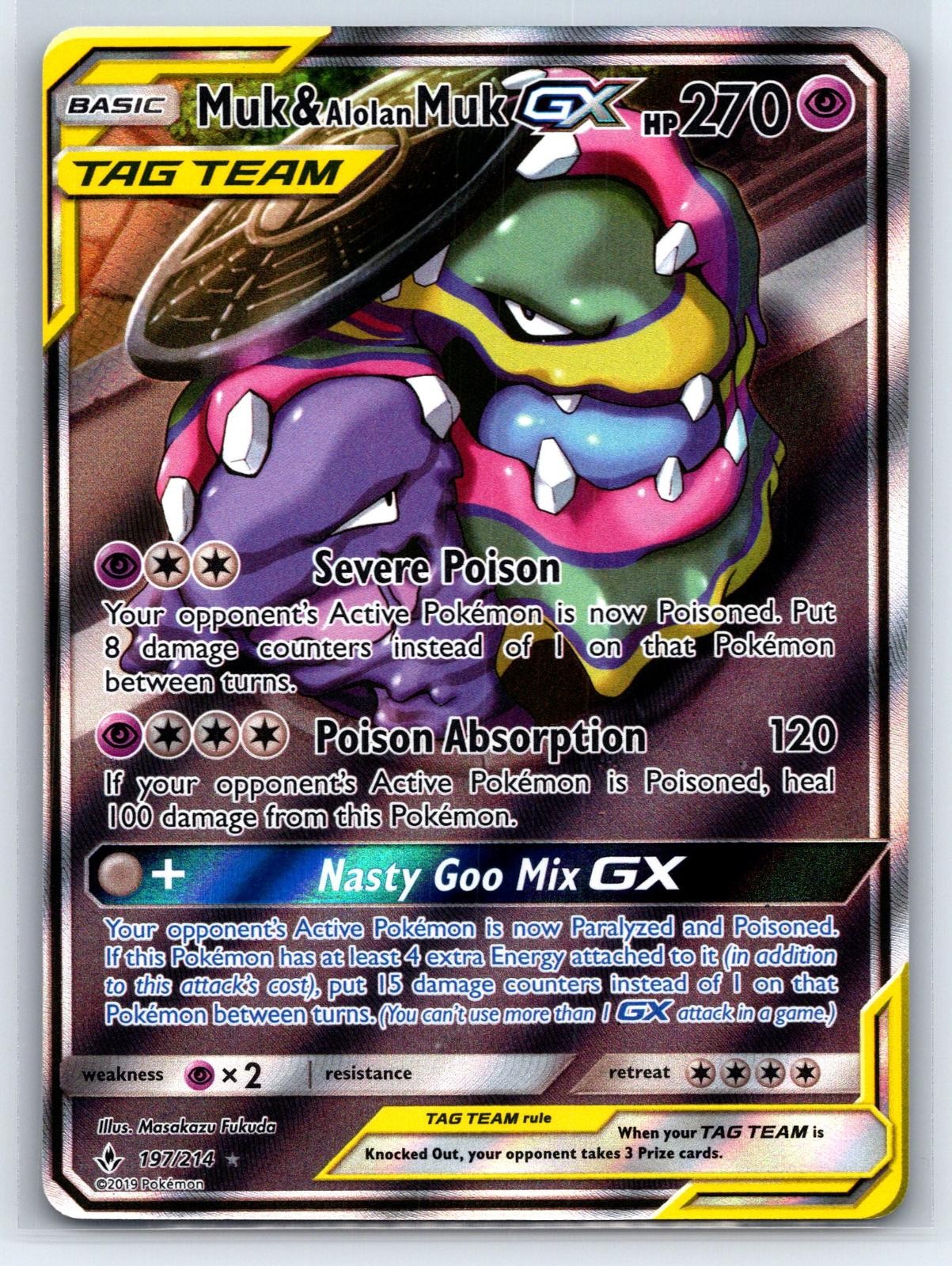 Muk & Alolan Muk GX 197/214 Ultra Rare Unbroken Bonds Pokemon Holo Near Mint Muk & Alolan Muk GX 197/214 Ultra Rare Unbroken Bonds Pokemon Holo Near Mint
