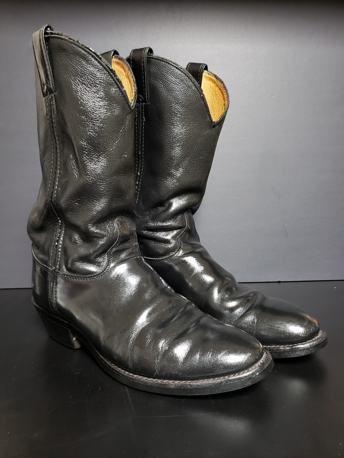 Justin Boots Style 3040 Vibram Sole All Leather Black Western Mens Size-10.5 D