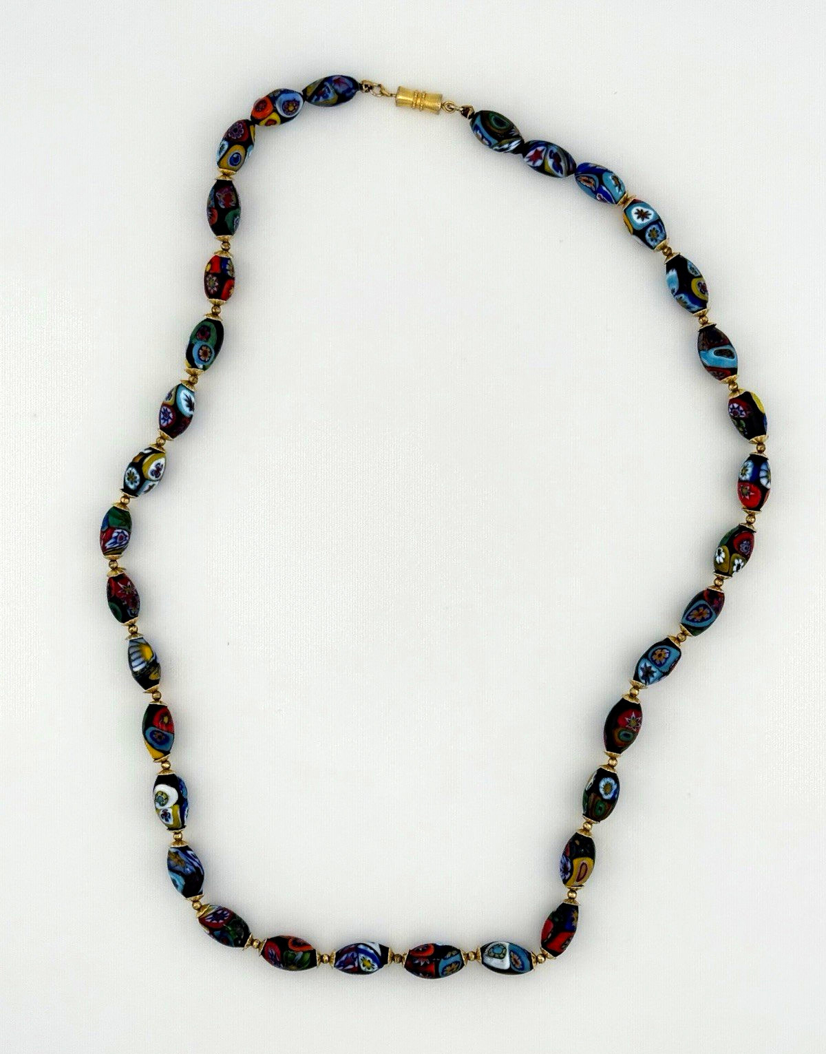 Vintage Venetian Murano Millefiori Oval Glass Bead Necklace