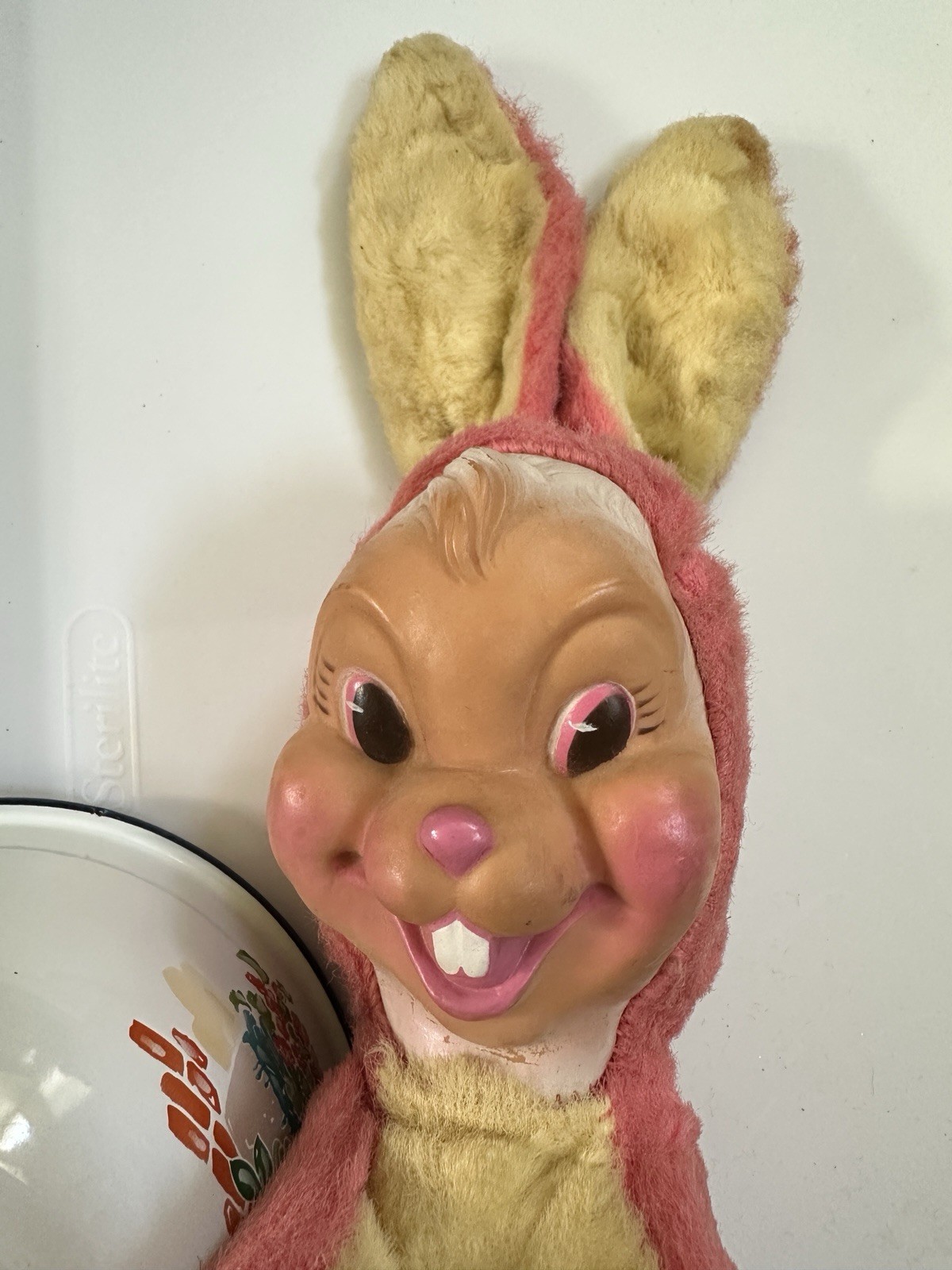 Vintage 1950’s Rare Rubber Faced Pink Bunny 16” Tall Adorable