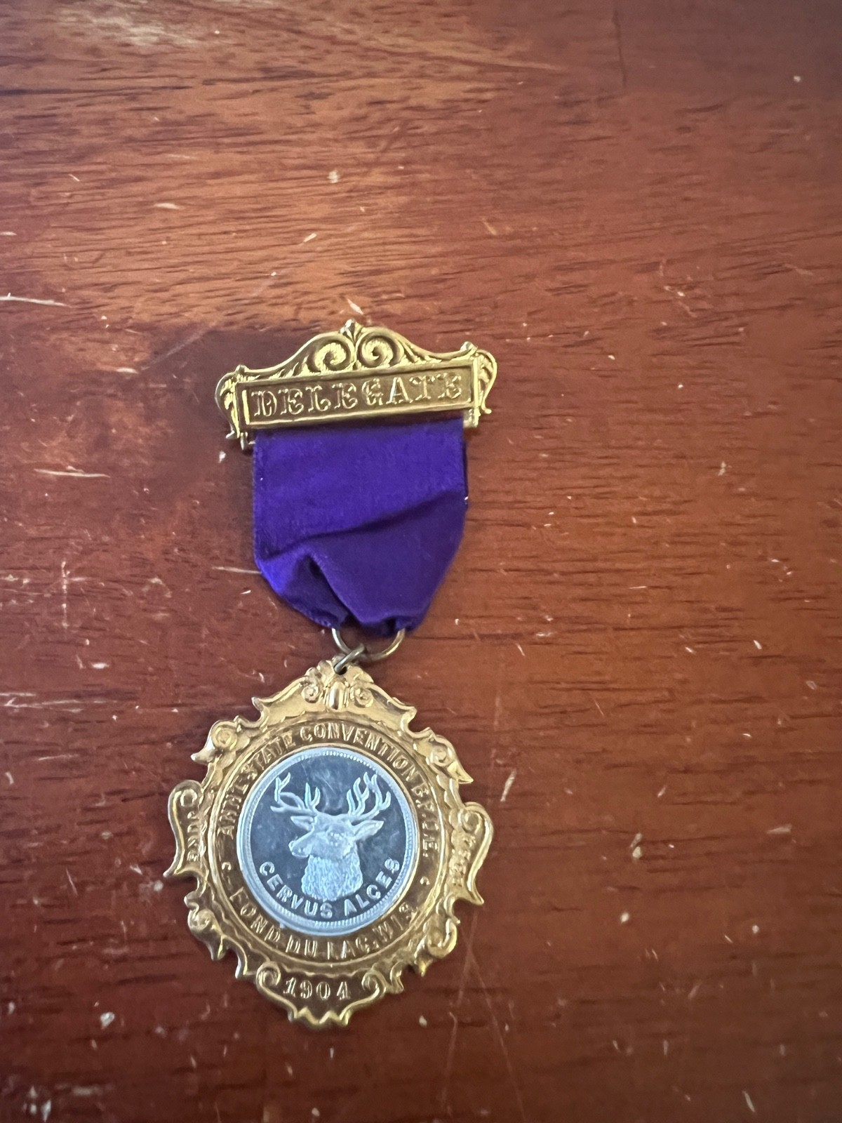 Antique 1904 BPOE ELKS State Convention DELEGATE Pin/Ribbon/Badge FOND DU LAC,WI