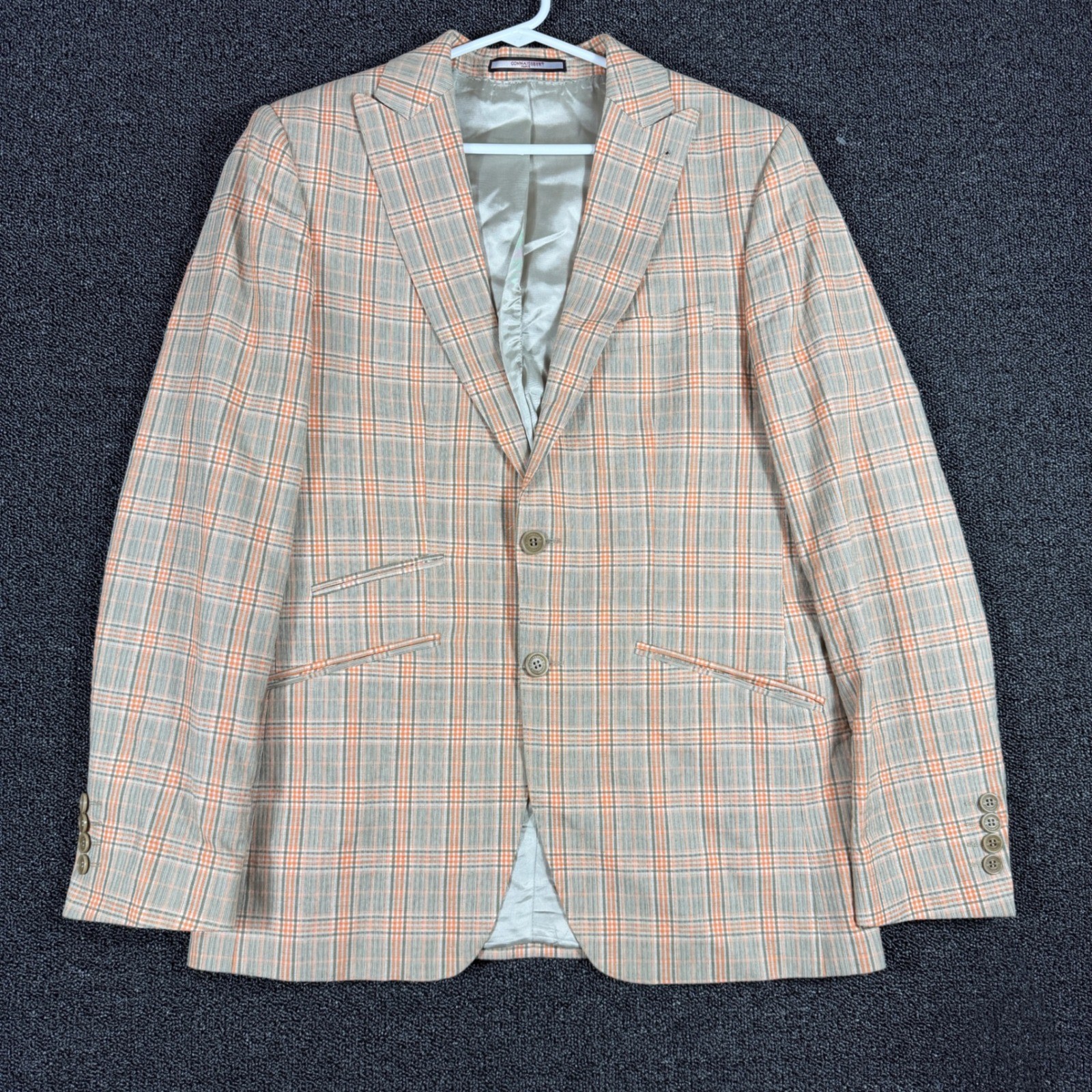 Connaisseur Paris Senor Blazer Men\'s 48S Orange Grey Plaid Wool Linen Sport Coat