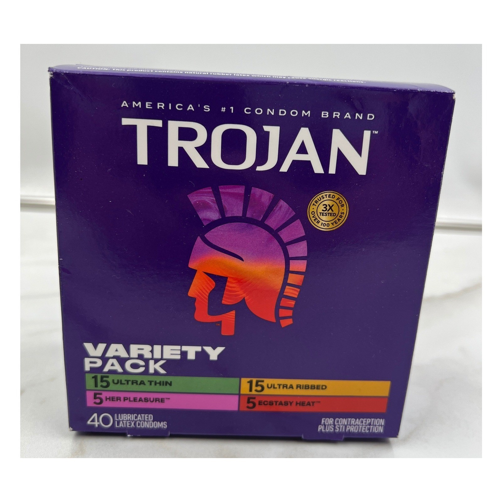 Trojan Variety Pack Lubricated Latex Condoms 40 Count Ultra Thin Ribbed Ecstasy