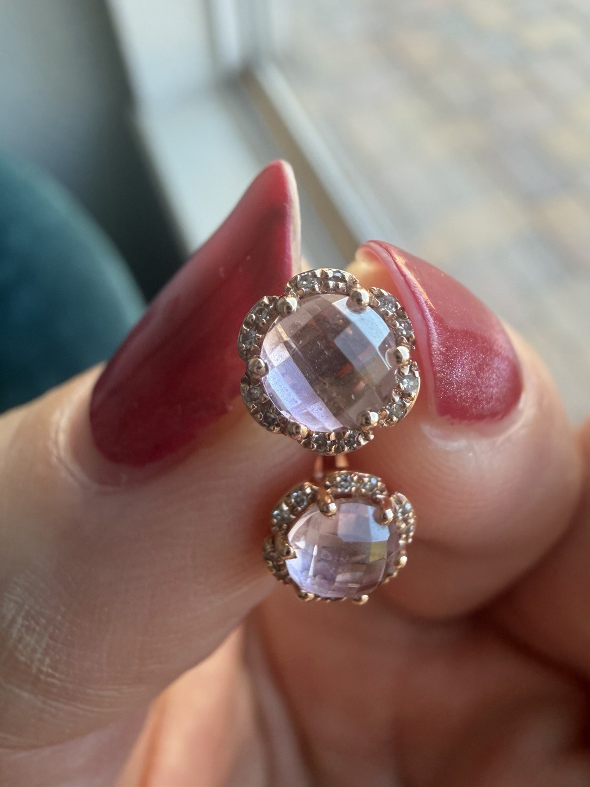 14k Rose Gold Diamond Pink Zircon Studs