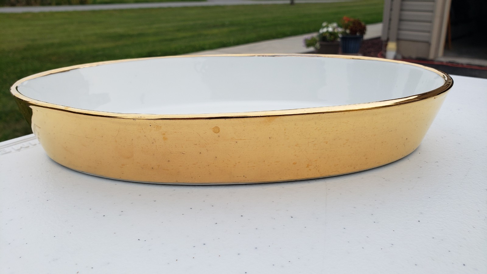 Vtg Royal Worcester Porcelain Lusterware England Fireproof Gold Oval Baking Dish Vtg Royal Worcester Porcelain Lusterware England Fireproof Gold Oval Baking Dish
