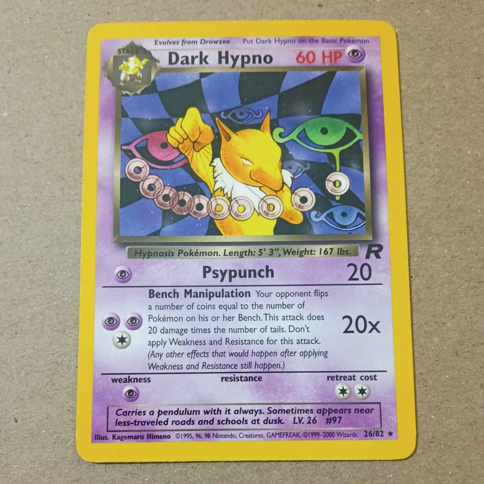Wizards of the Coast Dark Hypno 9/82 Team Rocket Rare 2000 Eng 60HP Stage 1 Wizards of the Coast Dark Hypno 9/82 Team Rocket Rare 2000 Eng 60HP Stage 1