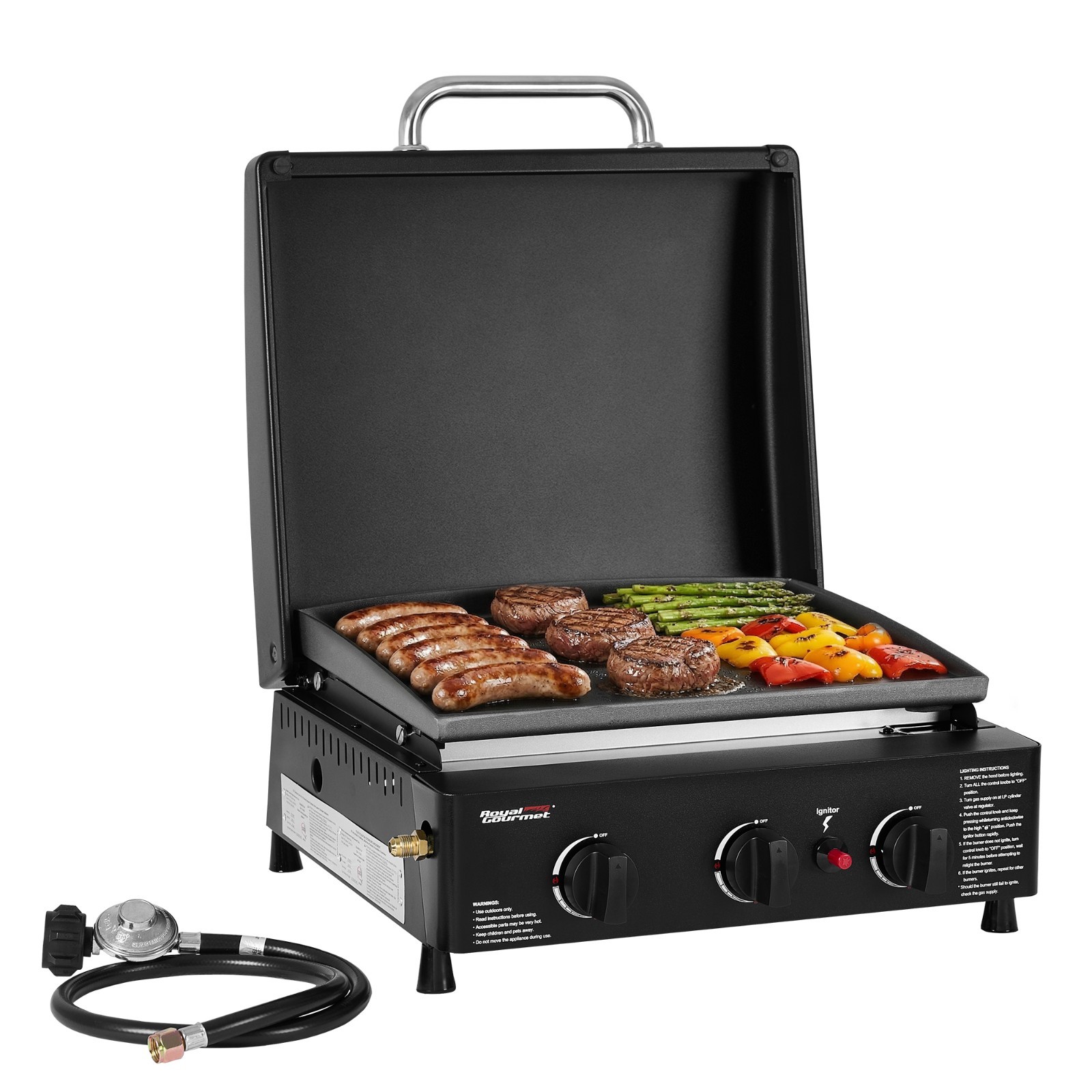 Royal Gourmet Portable 3-Burner Propane Griddle with Hood for Outdoor Cooking Royal Gourmet Portable 3-Burner Propane Griddle with Hood for Outdoor Cooking