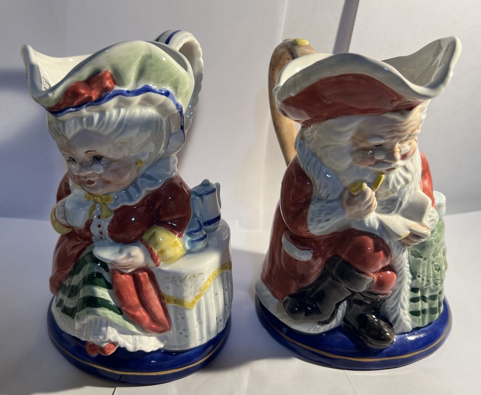 🎄 1992 Fitz and Floyd Santa & Mrs Claus Pitchers Creamers Set 16 oz Christmas