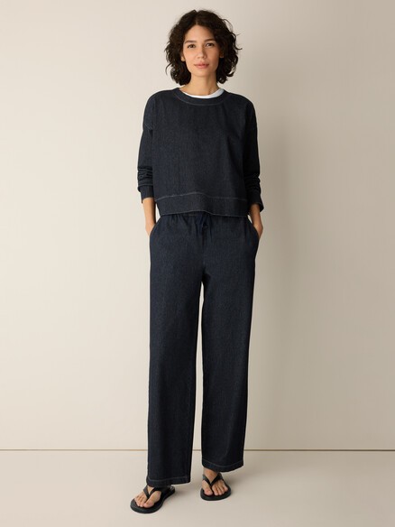 Eileen Fisher Cotton Indigo Knit Denim Full-Length Straight Pant, DARK WASH NEW Eileen Fisher Cotton Indigo Knit Denim Full-Length Straight Pant, DARK WASH NEW