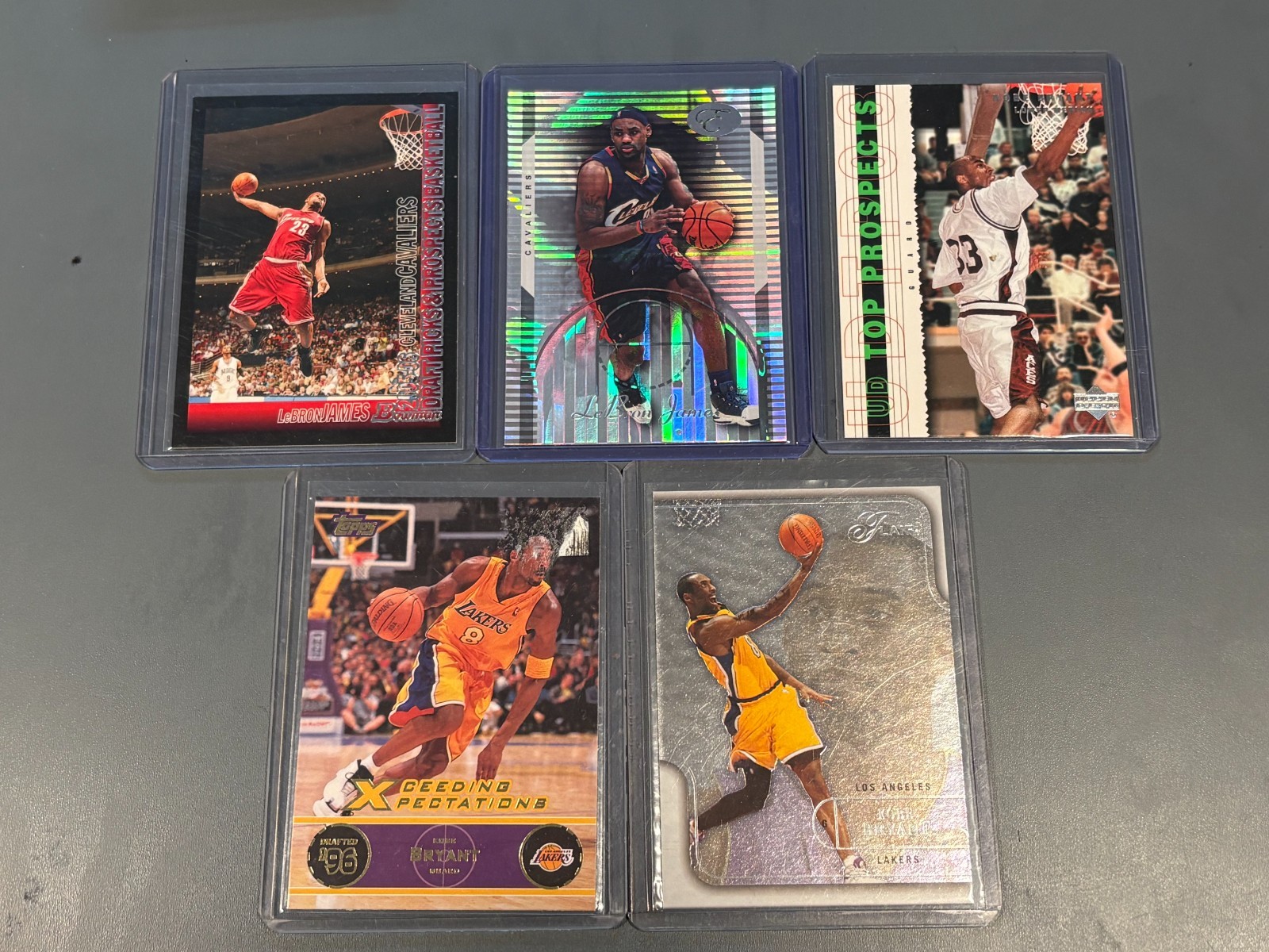 Kobe Bryant LeBron James 5 Card Lot Bowman Elevation Topps Upper Deck Flair