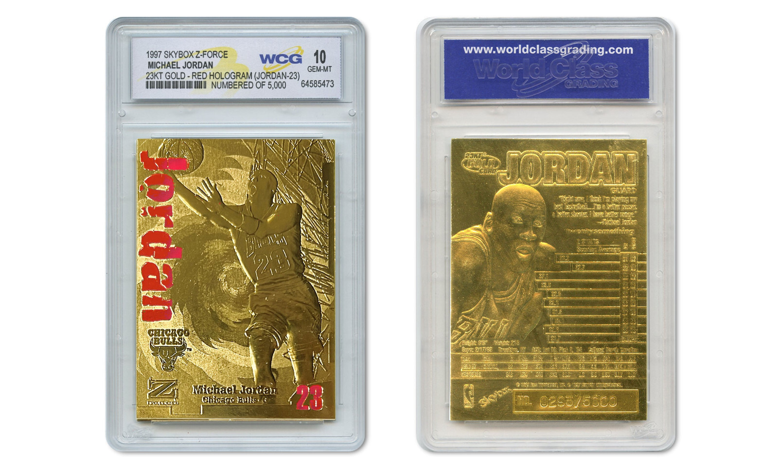 1997 MICHAEL JORDAN FLEER Z-FORCE 23K Gold Card RED HOLO LTD 5,000 - GEM MINT 10