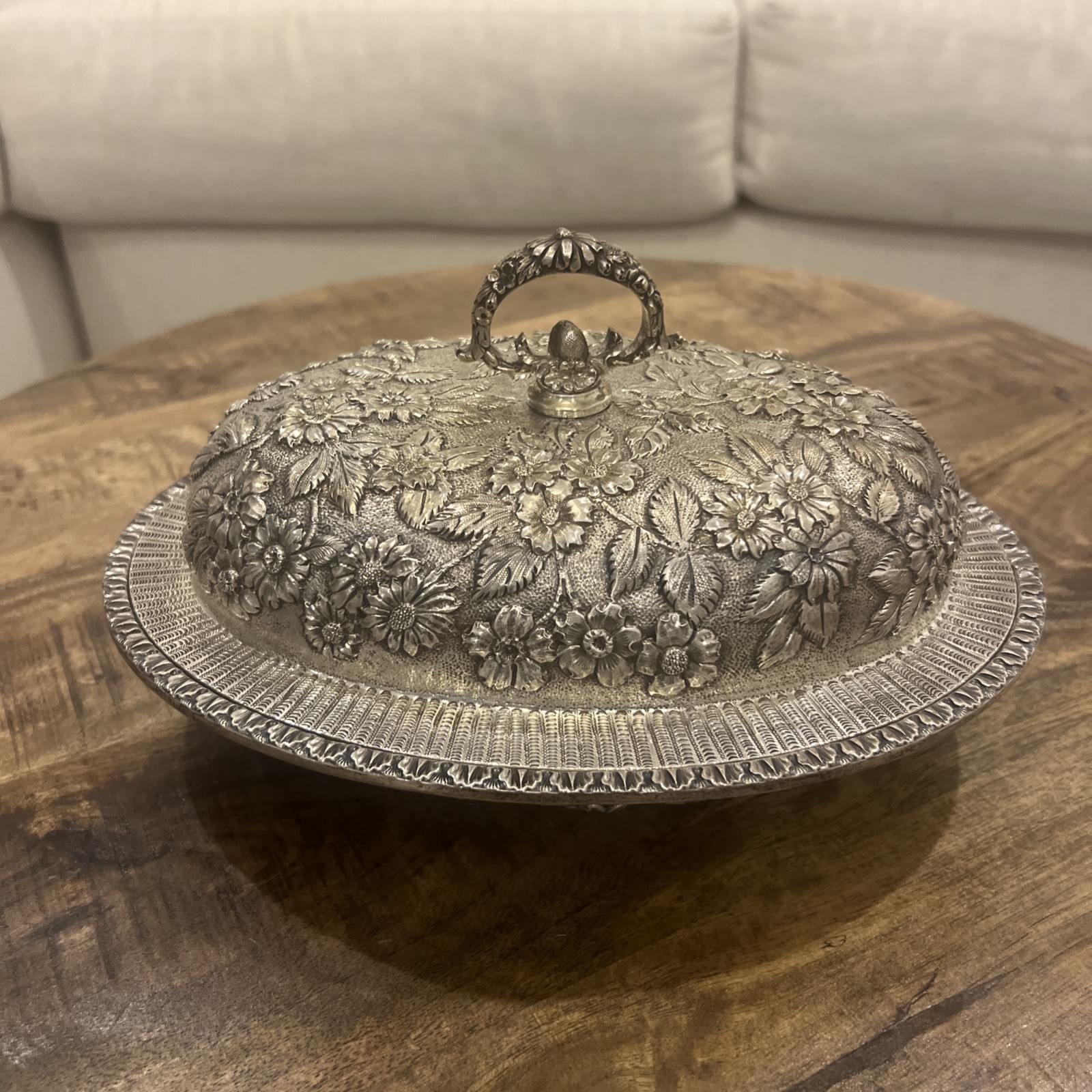 S KIRK & Co Repousse Sterling TUREEN Covered Entree Dish Floral S KIRK & Co Repousse Sterling TUREEN Covered Entree Dish Floral