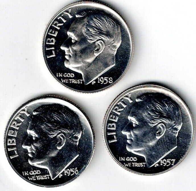 1956+1957+1958 Three Proof Silver Roosevelt Dimes 1956+1957+1958 Three Proof Silver Roosevelt Dimes