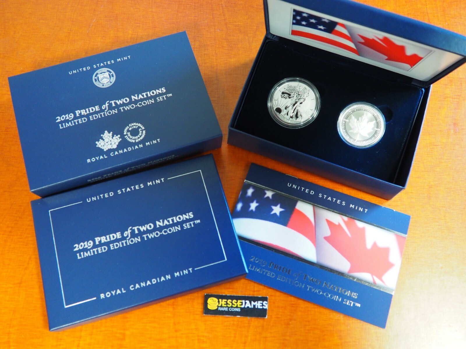 2019 W ENHANCED REVERSE PROOF SILVER EAGLE MAPLE LEAF PRIDE OF TWO NATIONS SET