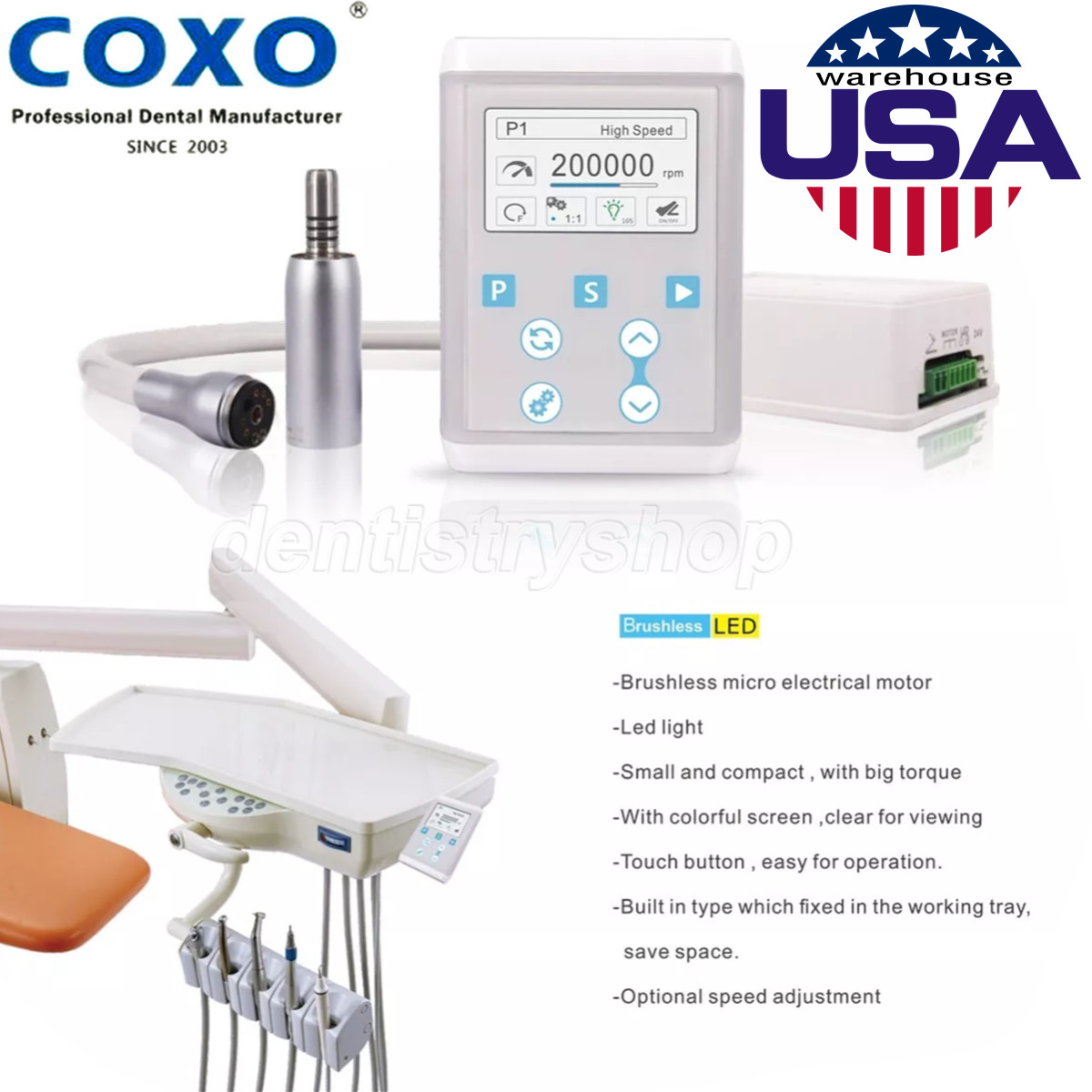 COXO Dental Built in Electric Brushless LED Micro Motor Fit KaVo NSK C-PUMA INT+