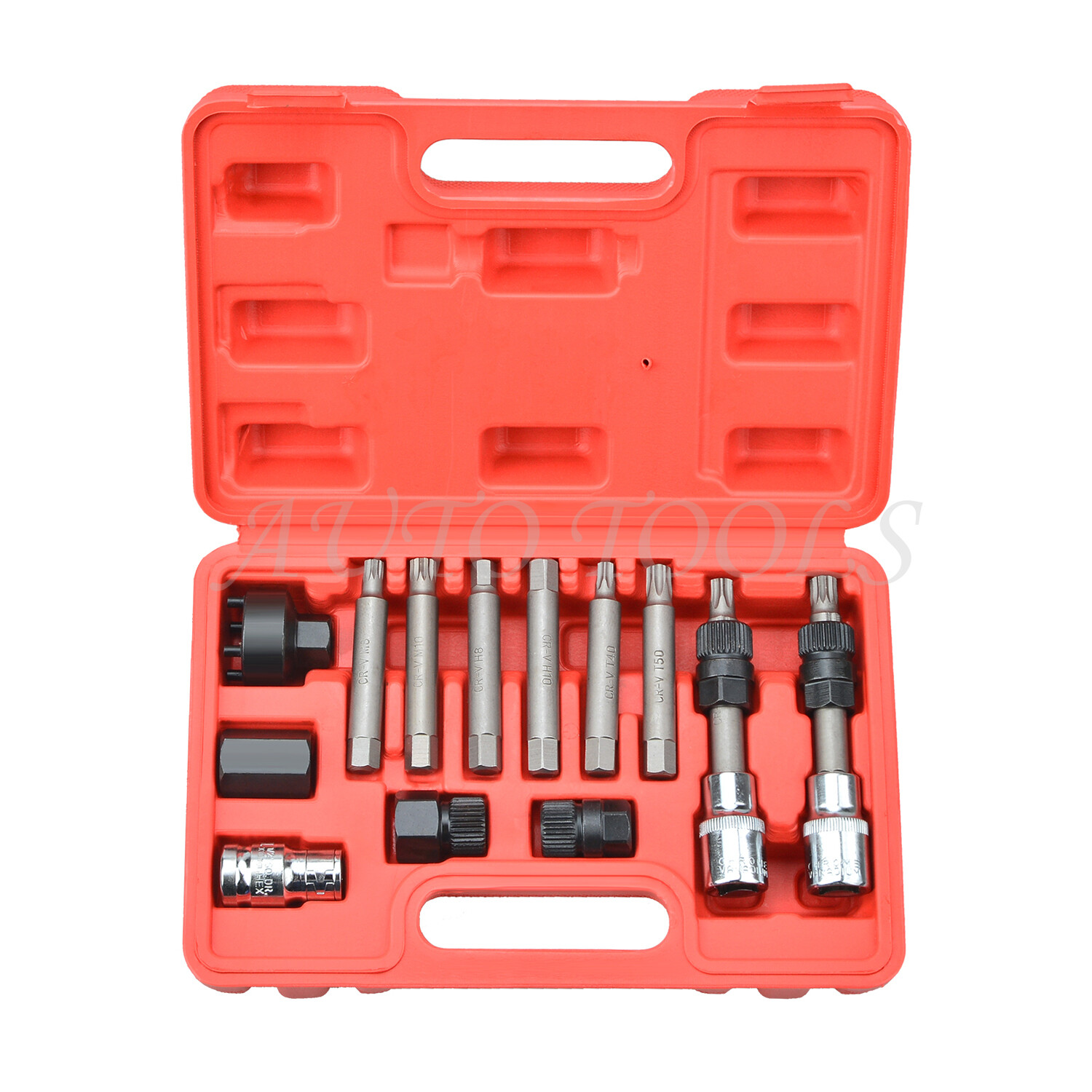 13Pc Alternator Freewheel Pulley Removal Socket Hex Spline Star Bits Tool Kit