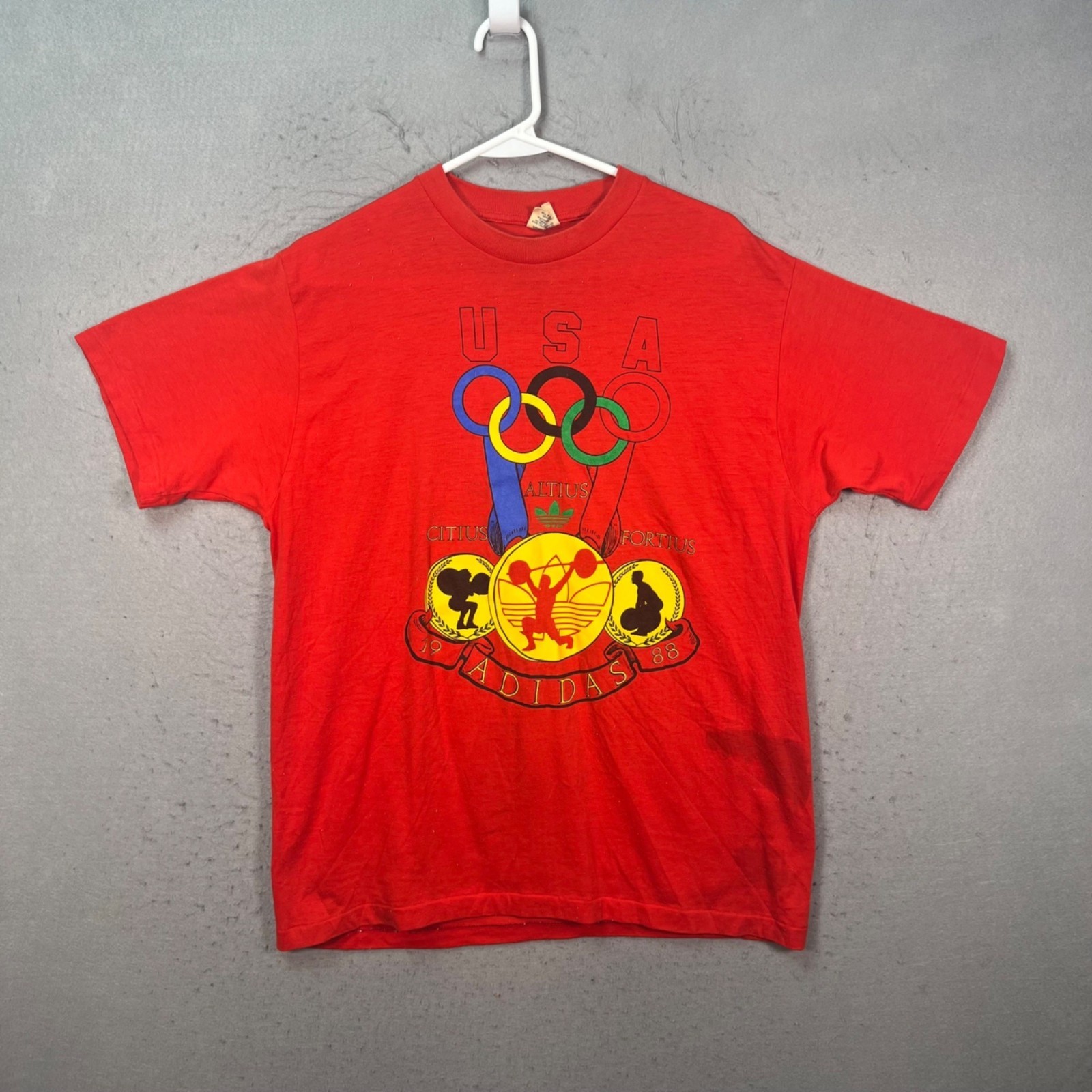 Vintage 1988 Adidas USA Olympic Graphic T-Shirt Red XL Cotton Blend USA Made