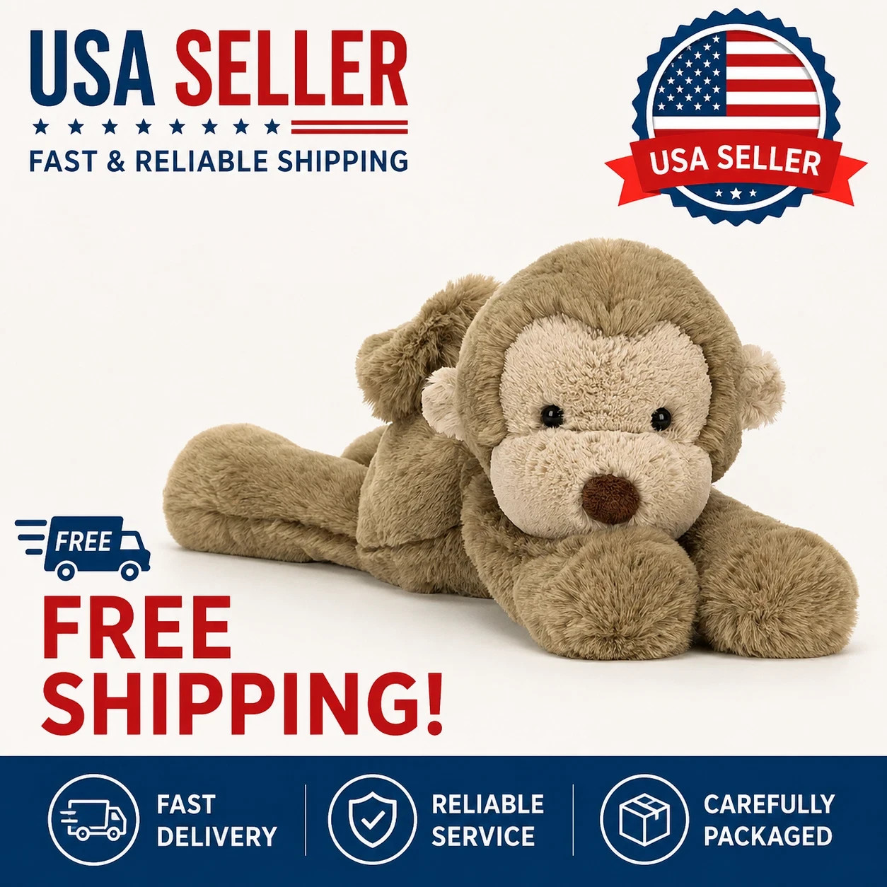 Jellycat Smudge Monkey Medium Plush Soft Toy NWT w/ Tag & Dust Bag Gift