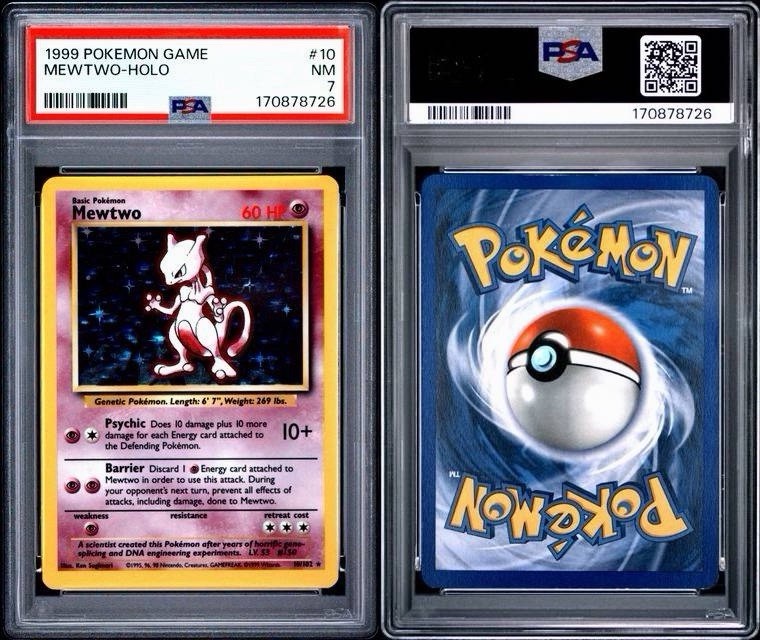 1999 MEWTWO HOLO RARE BASE SET POKEMON TCG PSA 7 NEAR MINT #10/102