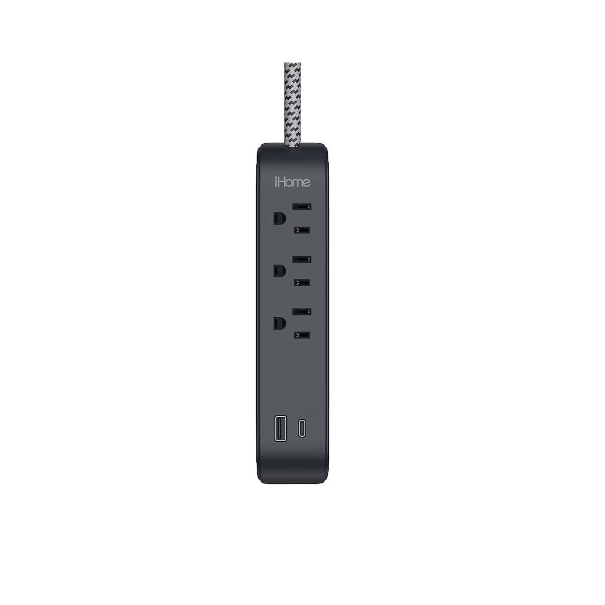 iHome Power Strip with USB and Cord Black, USB-A and USB-C charging ports - 2IHA