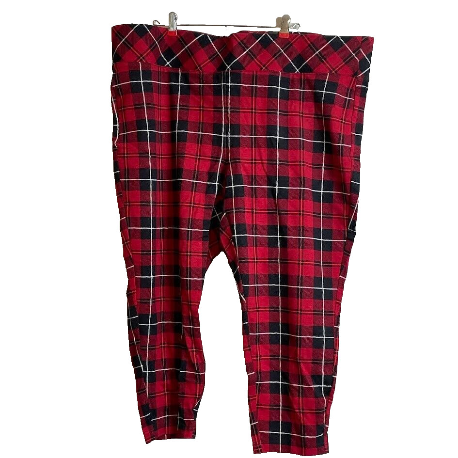 Torrid Capri Pants Black Red Plaid Knit Pixie Pull On Stretch Crop Size 4X NWT
