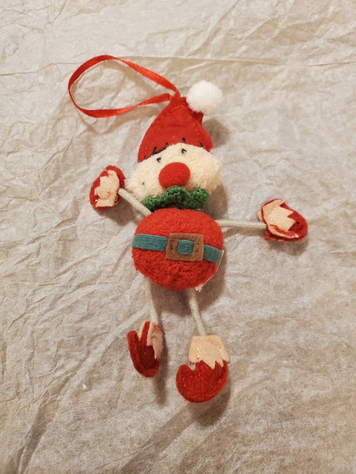 CUTE Vtg. FELT ELF / PIXIE w/ ROPE ARMS & LEGS ORNAMENT