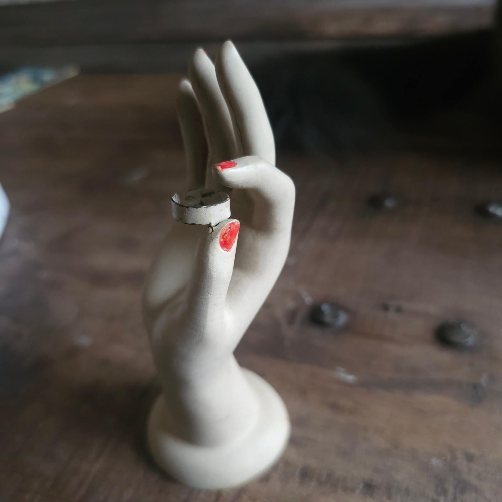 Vintage Mannequin Hand Jewelry Display Stand Red Nails Sculpture Decor 1940s 30s