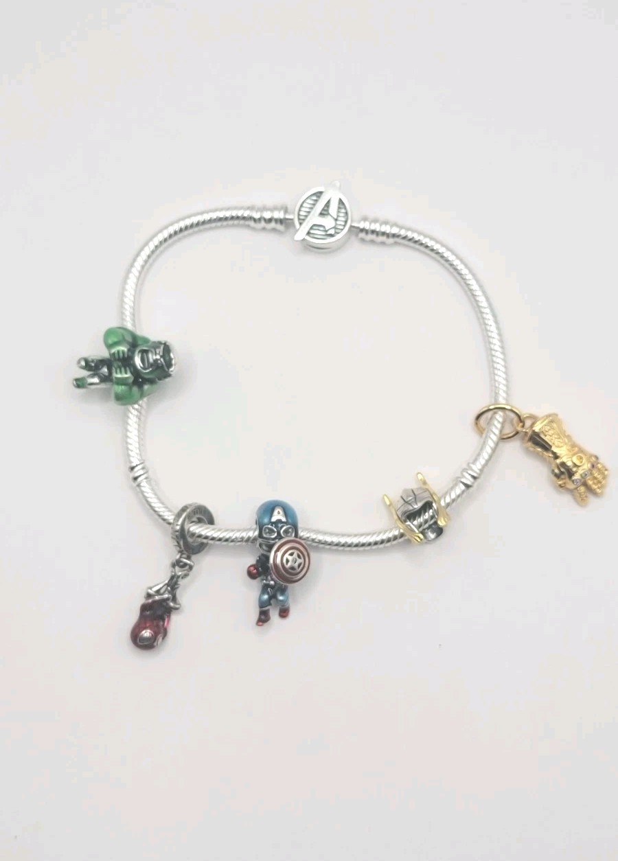  Authentic Pandora x Marvel Avengers Bracelet with 5 Marvel Charms / w Box