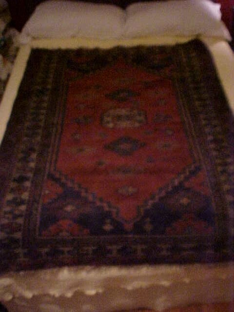 Vintage ORIENTAL HAND KNOTTED RUG, RED AND BLUE PATTERN, 61\